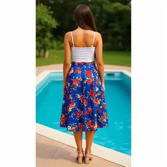 Hearts and Roses London Women's Floral A-Line Midi Skirt - Picture 4 of 4